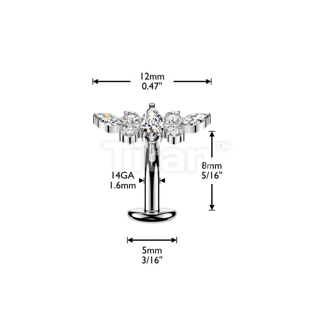 Titanium Threadless Floating Base Belly Button Ring With Marquise CZ Center CZ Wing Top - Image 4