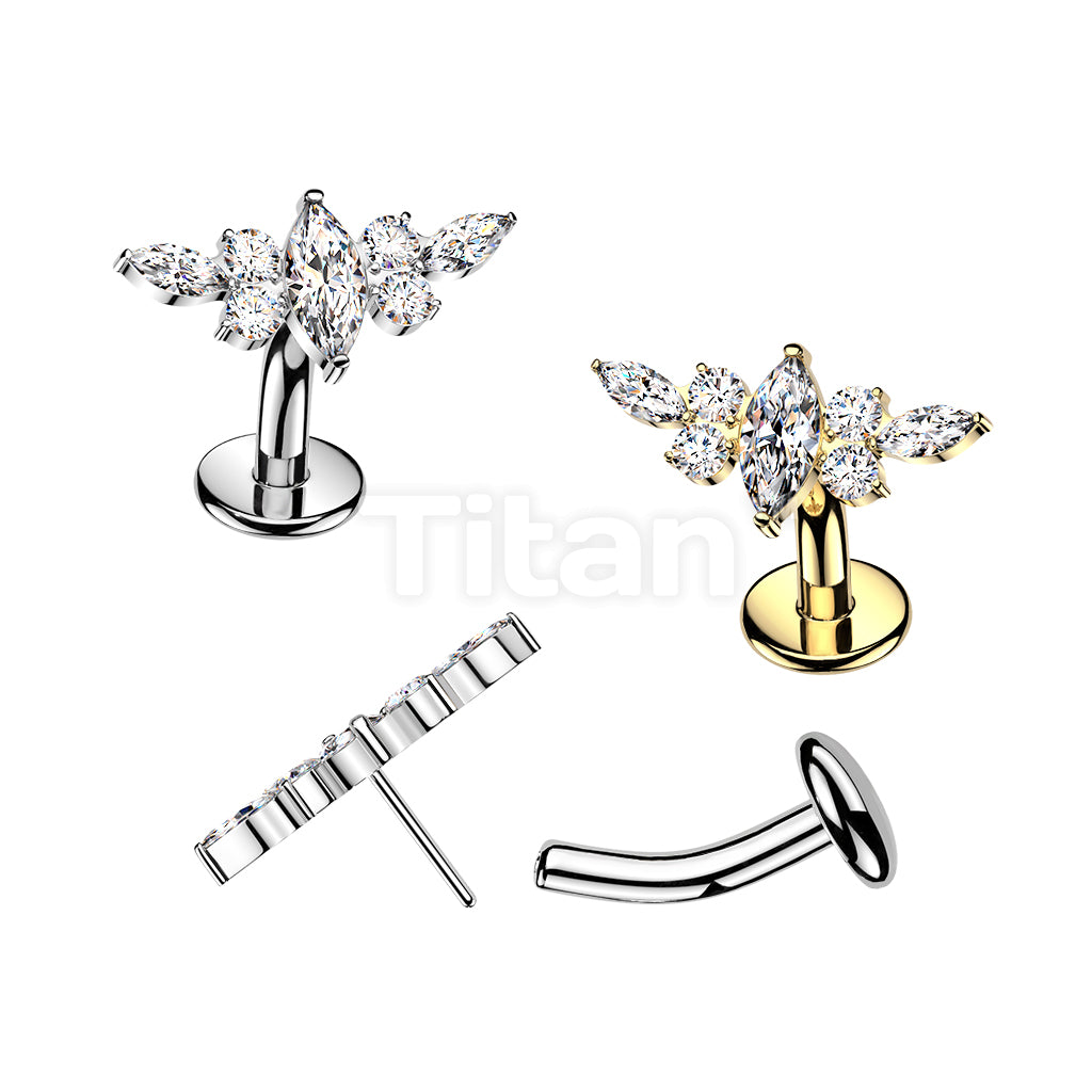 Titanium Threadless Floating Base Belly Button Ring With Marquise CZ Center CZ Wing Top