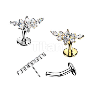 Titanium Threadless Floating Base Belly Button Ring With Marquise CZ Center CZ Wing Top