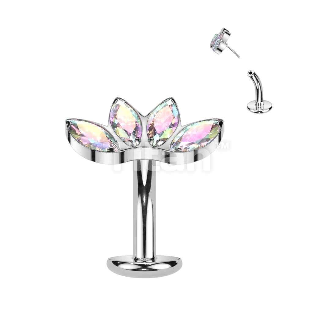 Implant Grade Titanium Threadless Floating Base Belly Button Ring With 4 Marquise CZ Fan Top - Image 2
