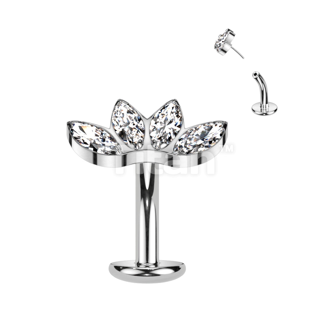 Implant Grade Titanium Threadless Floating Base Belly Button Ring With 4 Marquise CZ Fan Top - Image 3