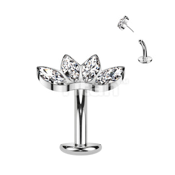 Implant Grade Titanium Threadless Floating Base Belly Button Ring With 4 Marquise CZ Fan Top - Image 3