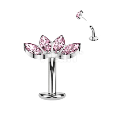 Implant Grade Titanium Threadless Floating Base Belly Button Ring With 4 Marquise CZ Fan Top - Image 5
