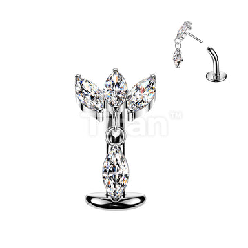 Titanium Threadless Floating Base Belly Button Ring With Triple Marquise CZ Fan Top and Marquise CZ Dangle - Image 2