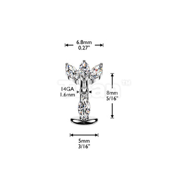 Titanium Threadless Floating Base Belly Button Ring With Triple Marquise CZ Fan Top and Marquise CZ Dangle - Image 4