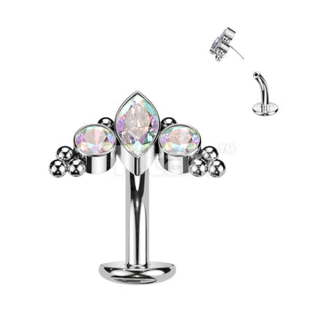 Titanium Threadless Floating Base Belly Button Ring With Marquise CZ or... - Image 3