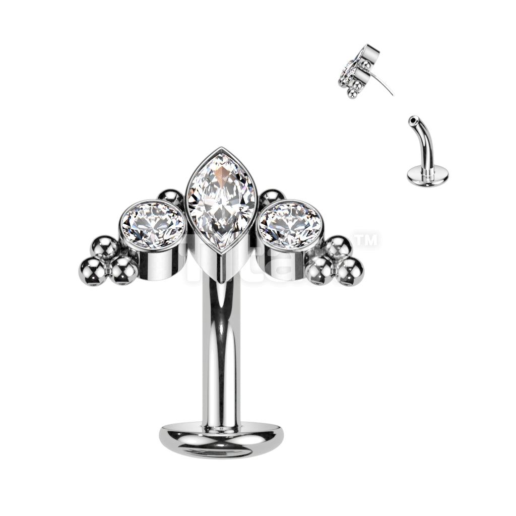 Titanium Threadless Floating Base Belly Button Ring With Marquise CZ or... - Image 4