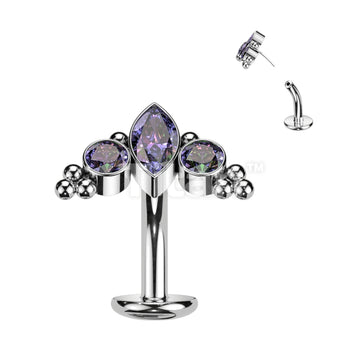 Titanium Threadless Floating Base Belly Button Ring With Marquise CZ or... - Image 5