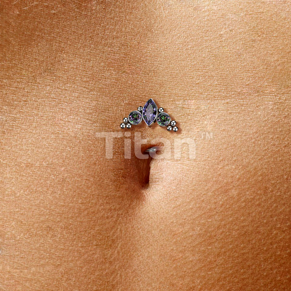 Titanium Threadless Floating Base Belly Button Ring With Marquise CZ or... - Image 7