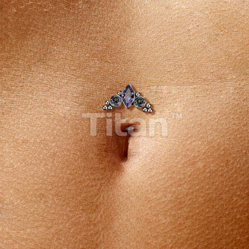 Titanium Threadless Floating Base Belly Button Ring With Marquise CZ or... - Image 7