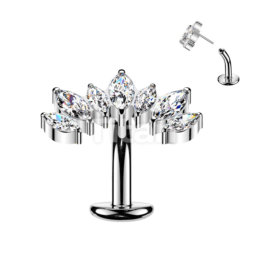 Titanium Threadless Floating Base Belly Button Ring With 7 Marquise CZ Set Curve Top - Image 2