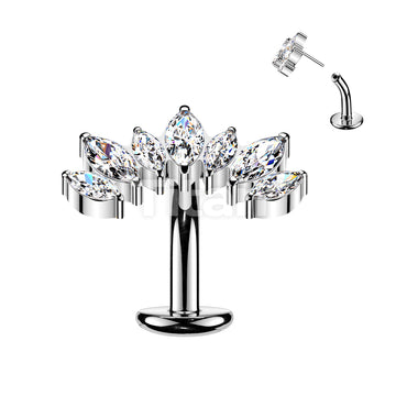 Titanium Threadless Floating Base Belly Button Ring With 7 Marquise CZ Set Curve Top - Image 2