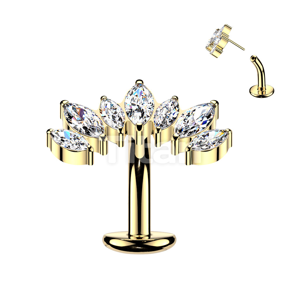 Titanium Threadless Floating Base Belly Button Ring With 7 Marquise CZ Set Curve Top - Image 3