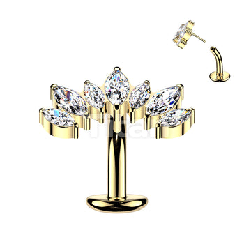 Titanium Threadless Floating Base Belly Button Ring With 7 Marquise CZ Set Curve Top - Image 3