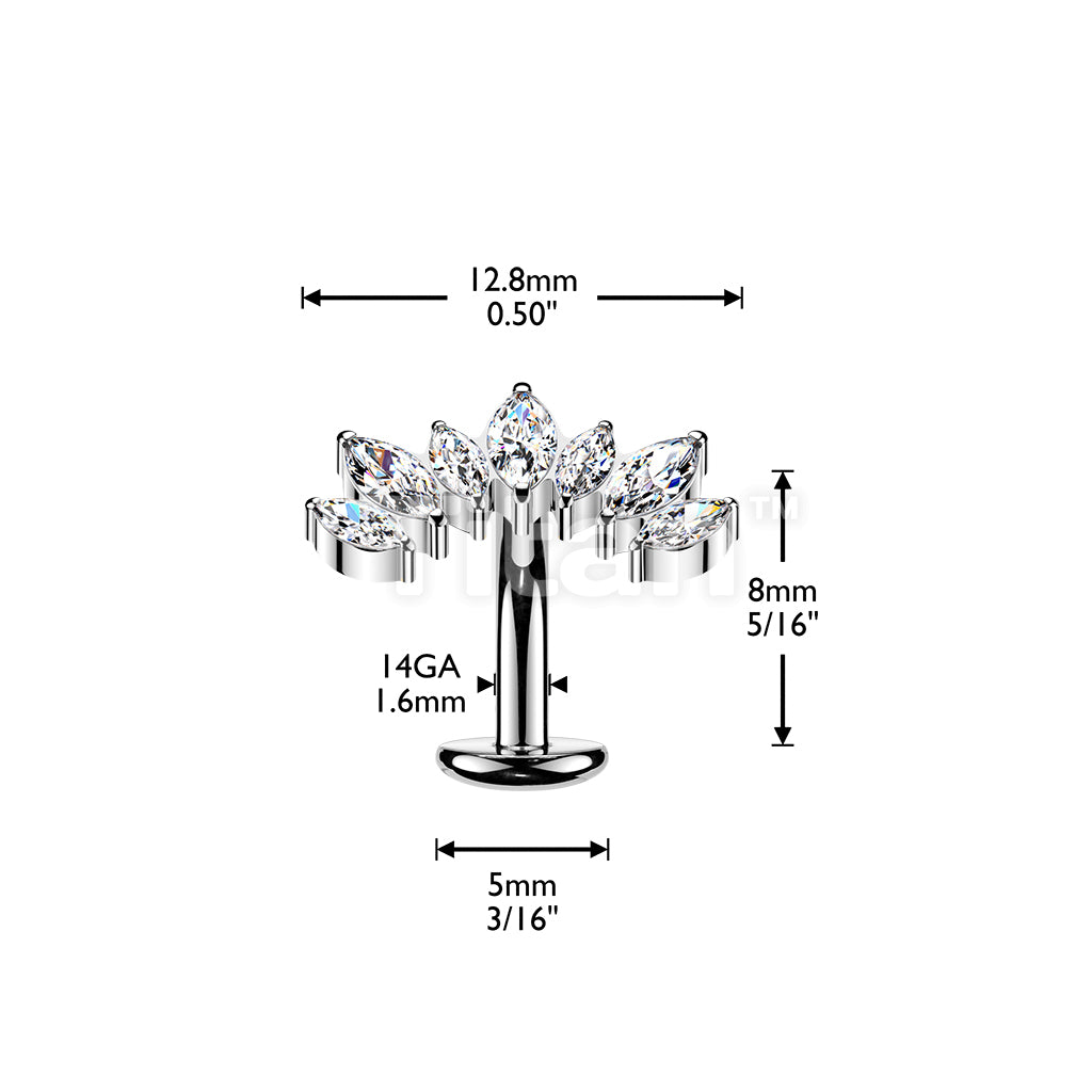 Titanium Threadless Floating Base Belly Button Ring With 7 Marquise CZ Set Curve Top - Image 4