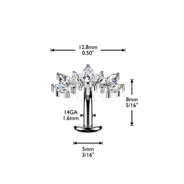 Titanium Threadless Floating Base Belly Button Ring With 7 Marquise CZ Set Curve Top - Image 4