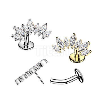 Titanium Threadless Floating Base Belly Button Ring With 7 Marquise CZ Set Curve Top