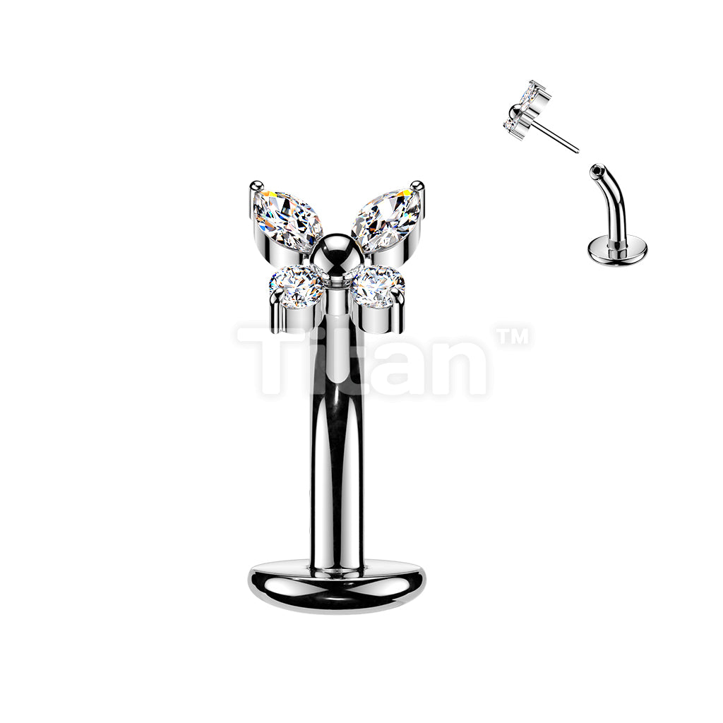 Titanium Threadless Floating Base Belly Button Ring With CZ Butterfly Top - Image 2