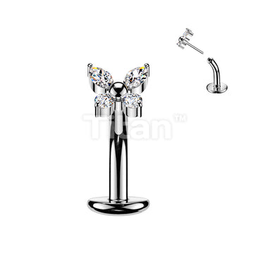 Titanium Threadless Floating Base Belly Button Ring With CZ Butterfly Top - Image 2