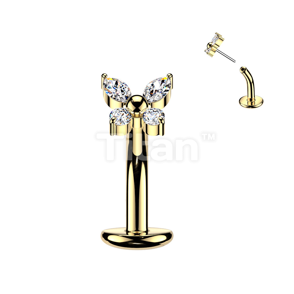 Titanium Threadless Floating Base Belly Button Ring With CZ Butterfly Top - Image 3