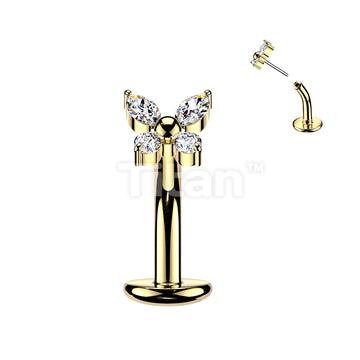 Titanium Threadless Floating Base Belly Button Ring With CZ Butterfly Top - Image 3