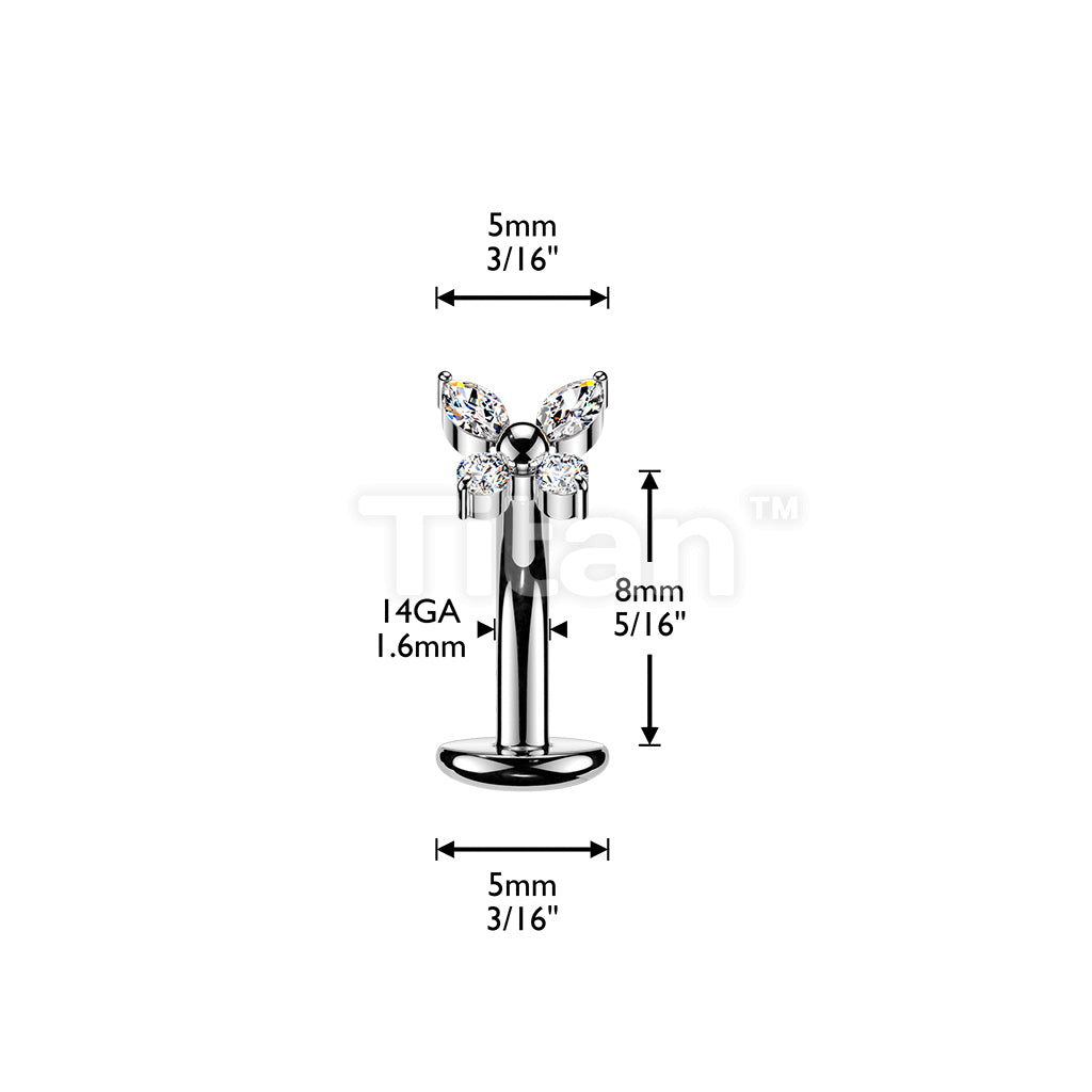 Titanium Threadless Floating Base Belly Button Ring With CZ Butterfly Top - Image 4