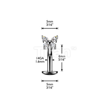 Titanium Threadless Floating Base Belly Button Ring With CZ Butterfly Top - Image 4