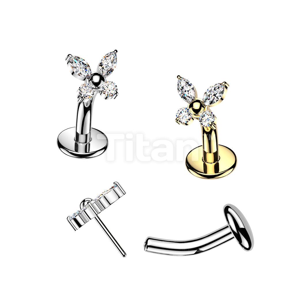 Titanium Threadless Floating Base Belly Button Ring With CZ Butterfly Top