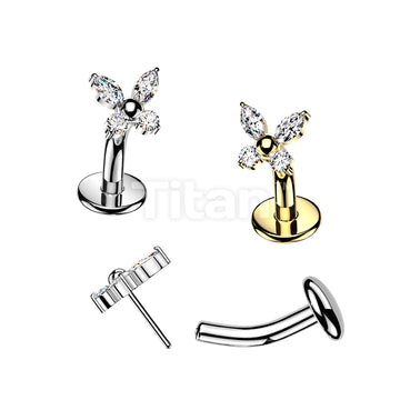 Titanium Threadless Floating Base Belly Button Ring With CZ Butterfly Top