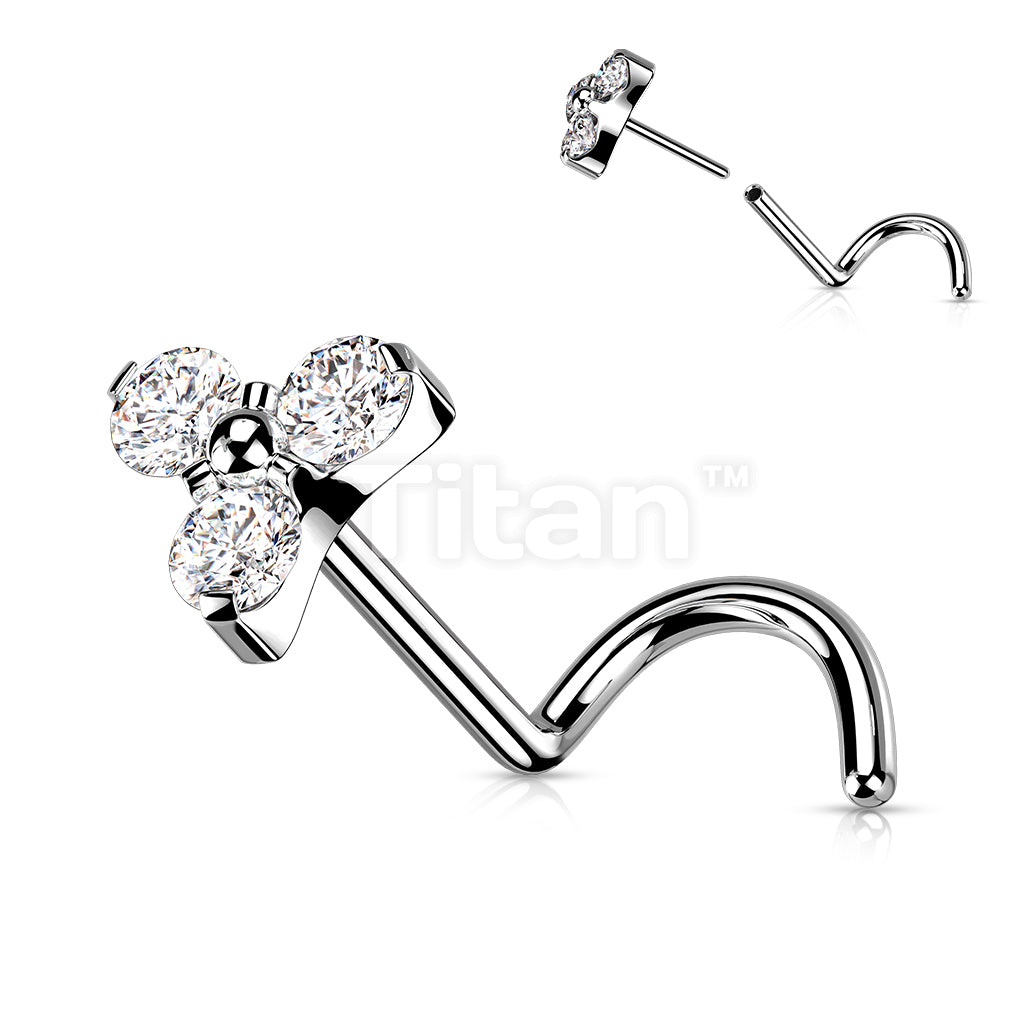 Implant Grade Titanium Threadless Push in Nose Screw With Prong Set CZ or Opal Trinity Top - Image 3
