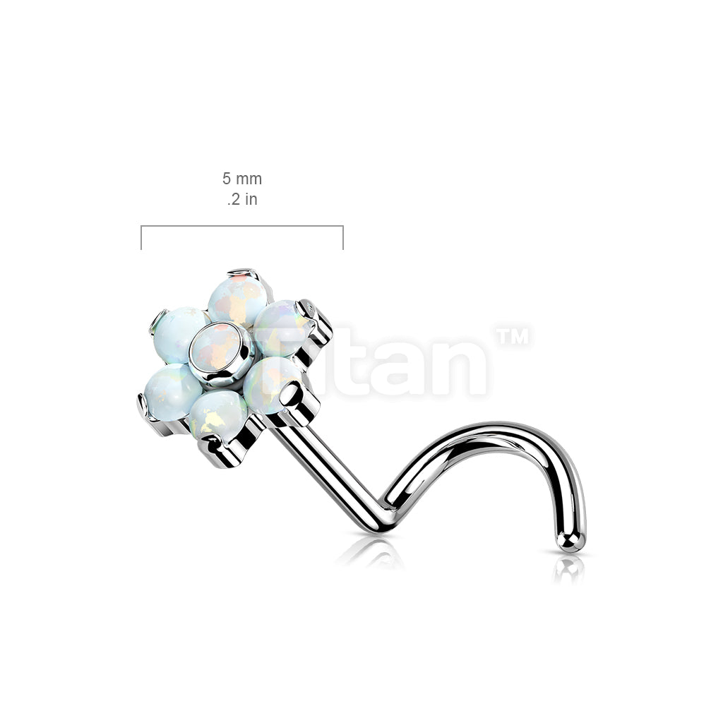 Implant Grade Titanium Threadless Push in Nose Screw With Bezel Set Center and Prong Set Petals CZ or Opal Flower Top - Image 5