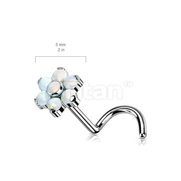 Implant Grade Titanium Threadless Push in Nose Screw With Bezel Set Center and Prong Set Petals CZ or Opal Flower Top - Image 5