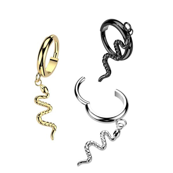 Implant Grade Titanium Hinged 2mm Wide Dome Segment Hoop Ring With Snake Dangle