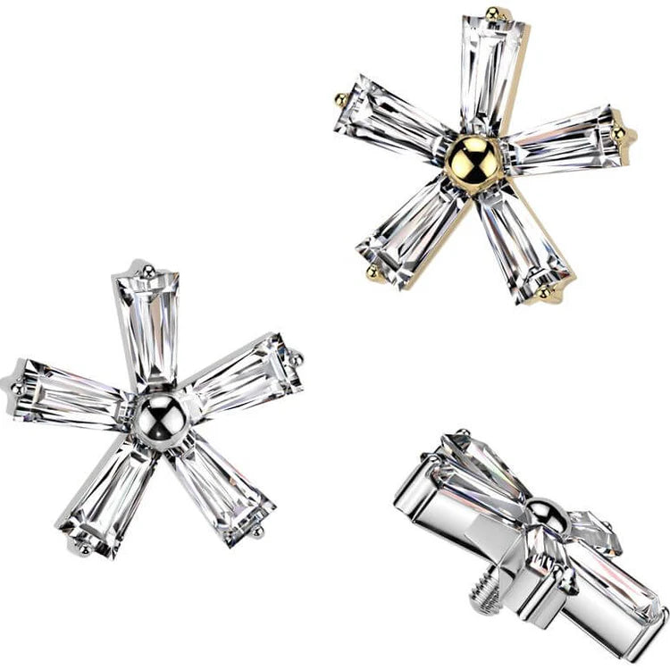 Implant Grade Titanium Internally Threaded 5 Baguette CZ Flower Top