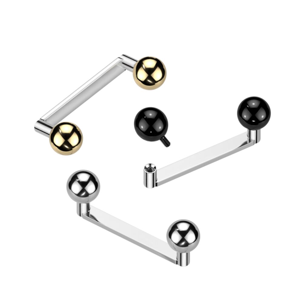 Implant Grade Titanium Internally Threaded Flat Surface Barbell With 2mm Rise and Titanium Ball Tops