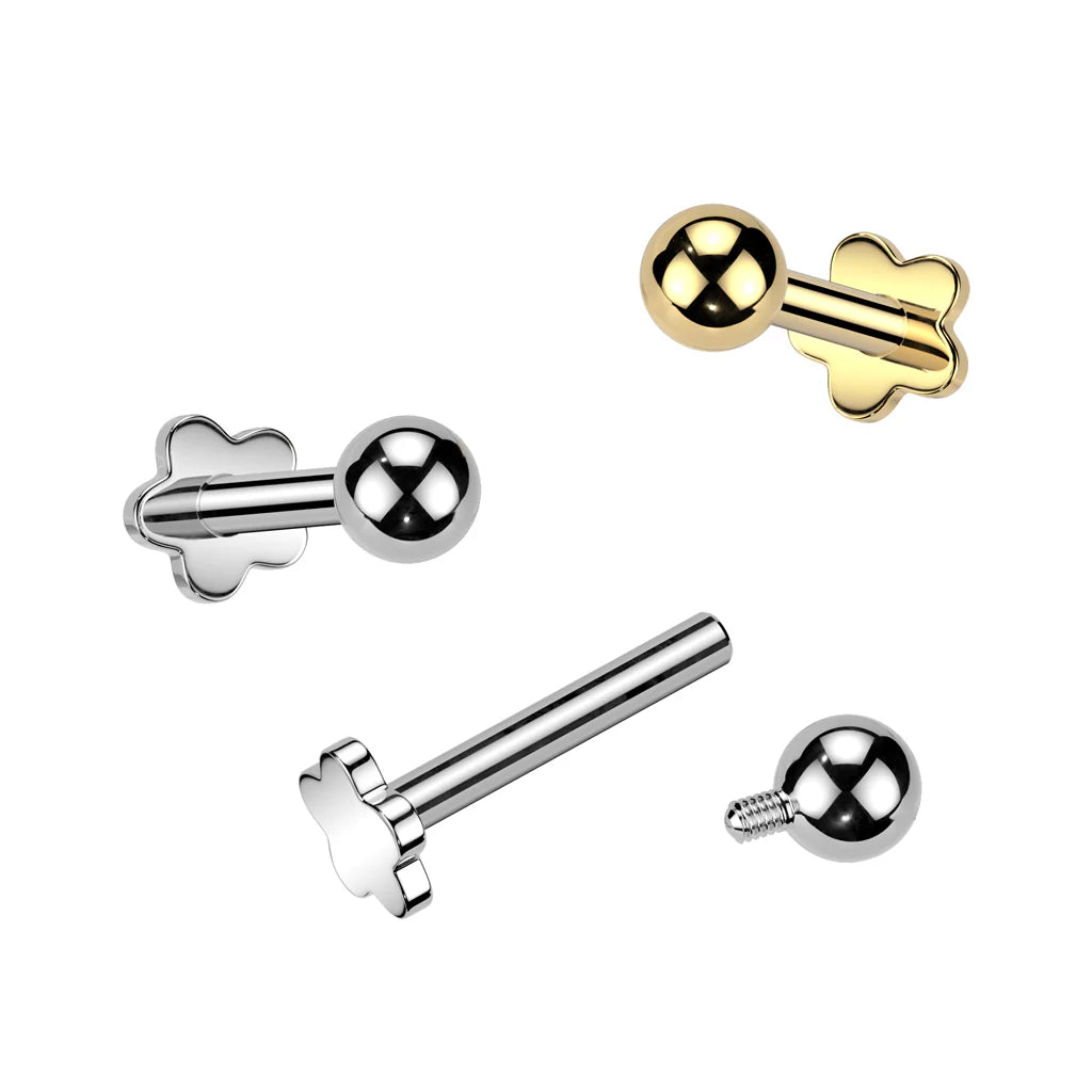 Implant Grade Titanium Internally Threaded Flower Base Flat Back Stud With Plain Ball Top
