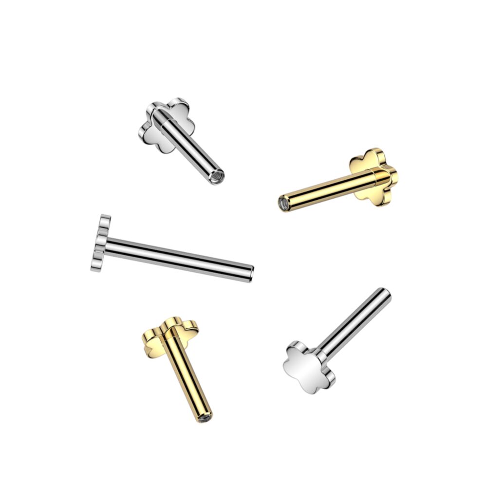 Implant Grade Titanium Internally Threaded Flower Shaped Flat Back Labret Pin