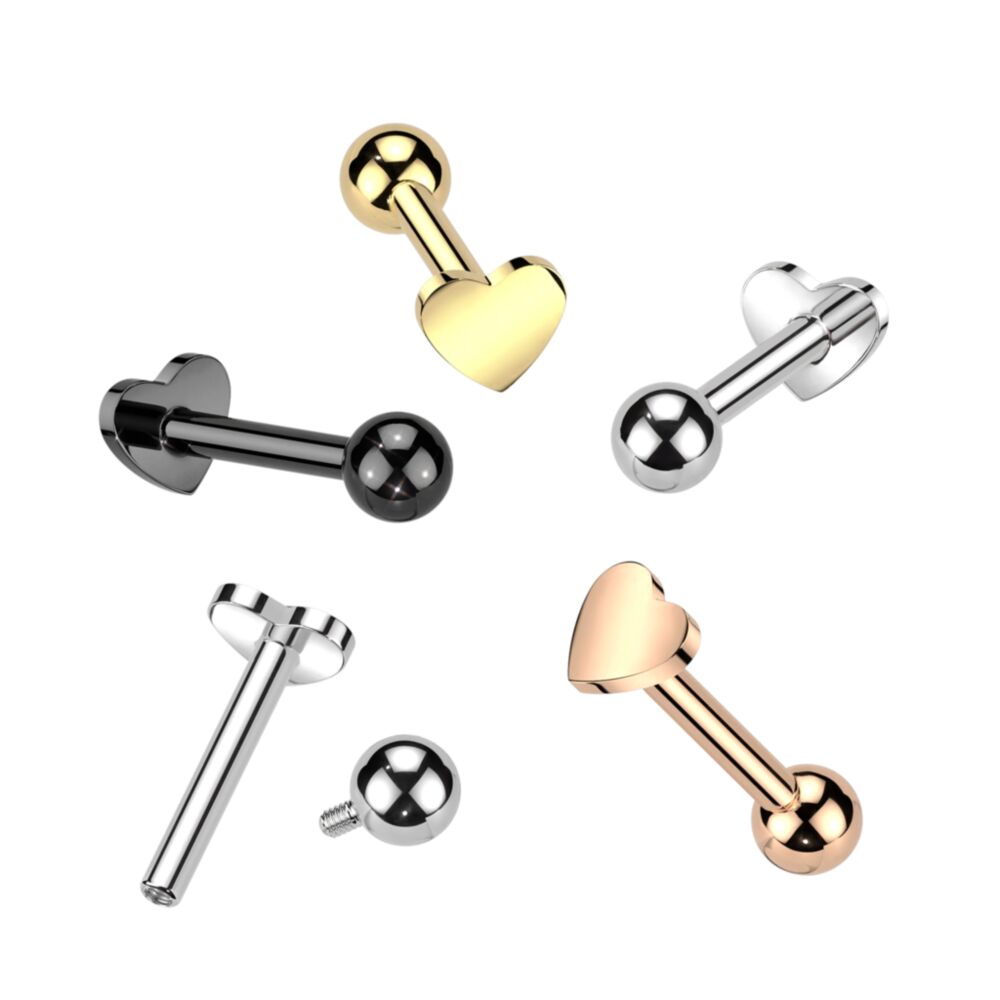 Implant Grade Titanium Internally Threaded Heart Base Labret With Ball Top