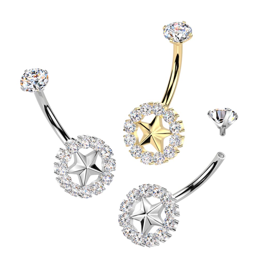 Implant Grade Titanium Internally Threaded Heart Center Belly Button Ring With CNC CZ Pave Edge