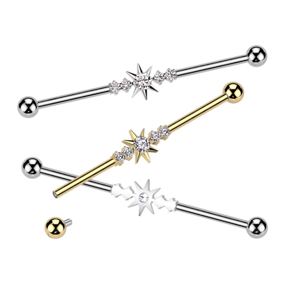 Implant Grade Titanium Internally Threaded Industrial Barbell With 5 CZ Spikes Center