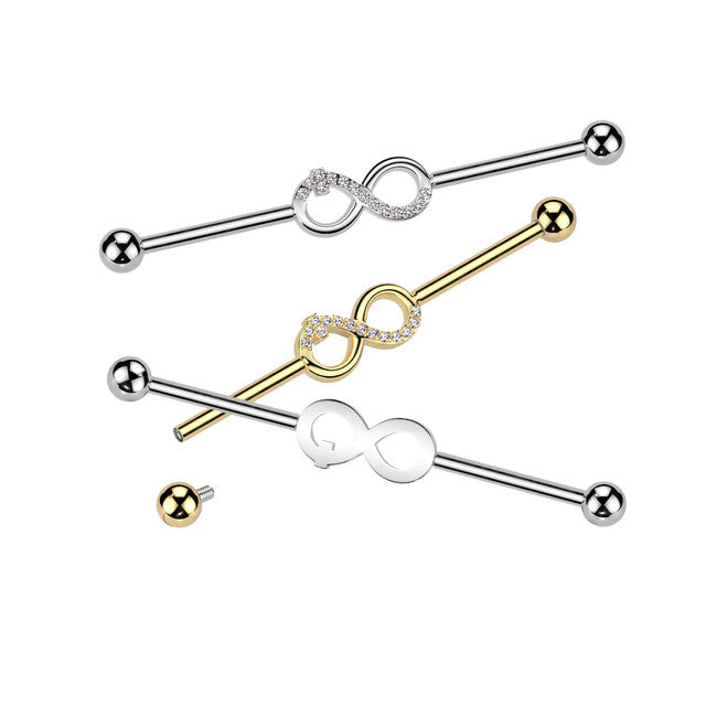 Implant Grade Titanium Internally Threaded Industrial Barbell With CZ Infinity Center