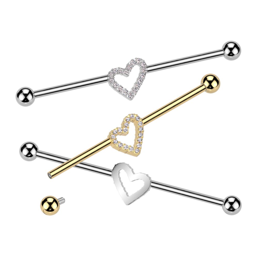 Implant Grade Titanium Internally Threaded Industrial Barbell With Hollow CZ Heart