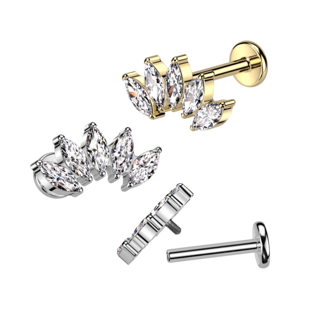 Implant Grade Titanium Internally Threaded Labret With 5 Marquise CZ Fan Top