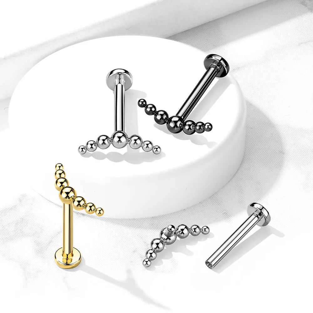 Implant Grade Titanium Internally Threaded Labret With 7 Beaded Ball Curved Top