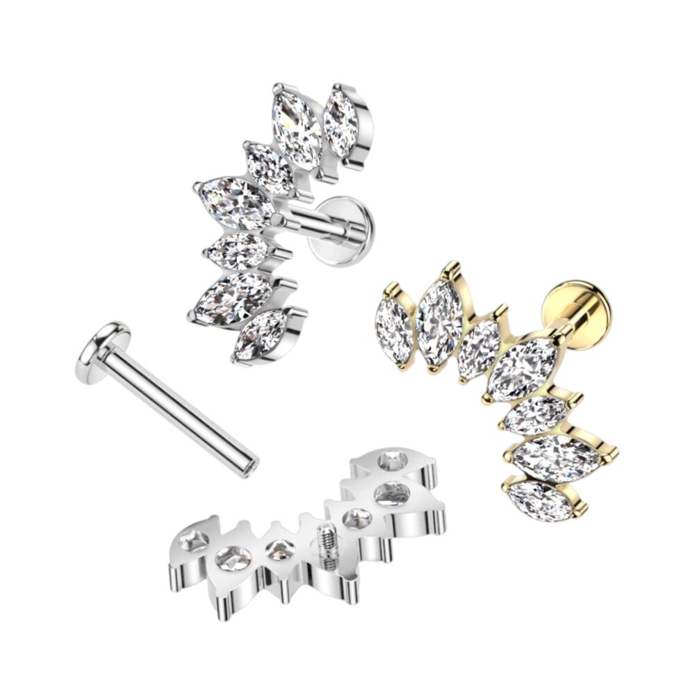 Implant Grade Titanium Internally Threaded Labret With 7 Marquise CZ Set Curve Top
