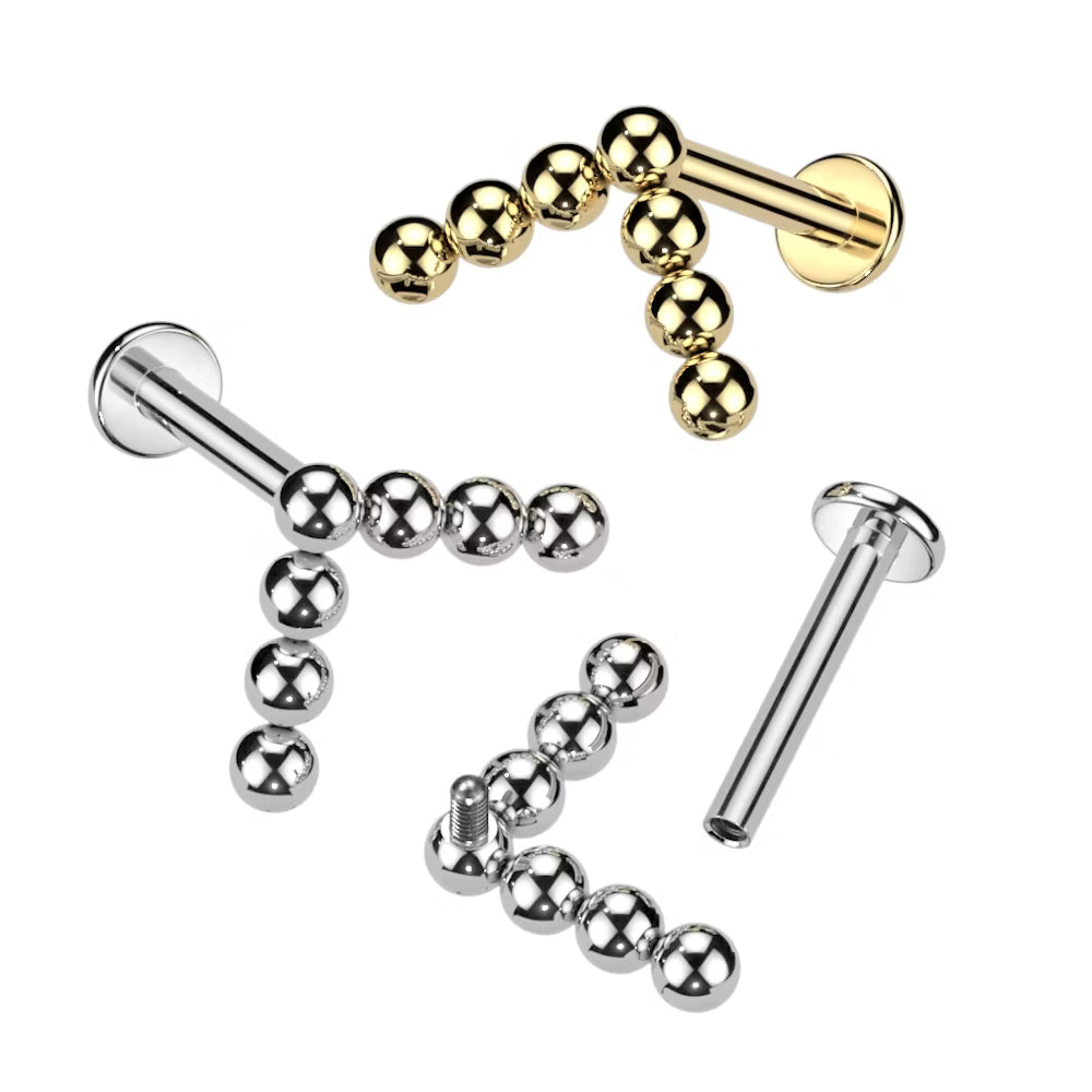 Implant Grade Titanium Internally Threaded Labret With Beaded Ball Chevron Line Top