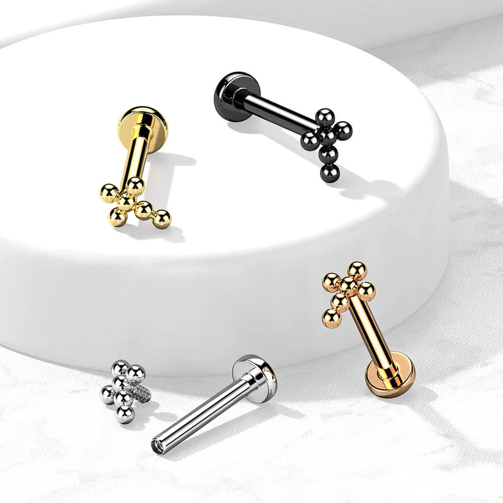 Implant Grade Titanium Internally Threaded Labret With Beaded Ball Cross Top