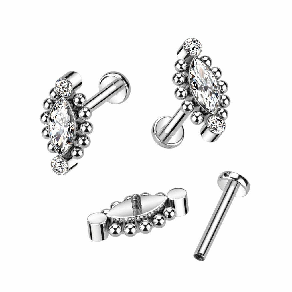 Implant Grade Titanium Internally Threaded Labret With Beaded Ball Edge...