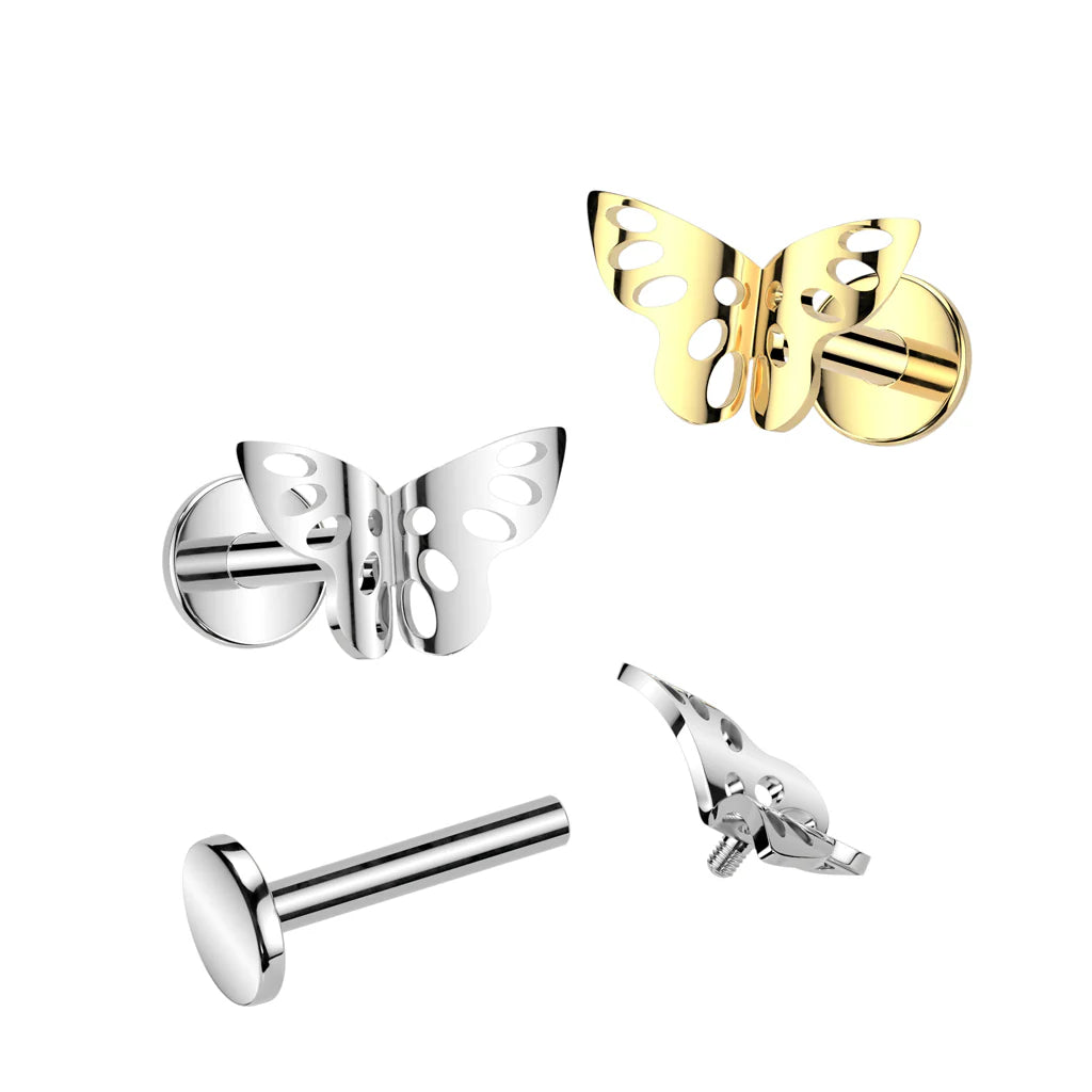 Implant Grade Titanium Internally Threaded Labret With Butterfly Top
