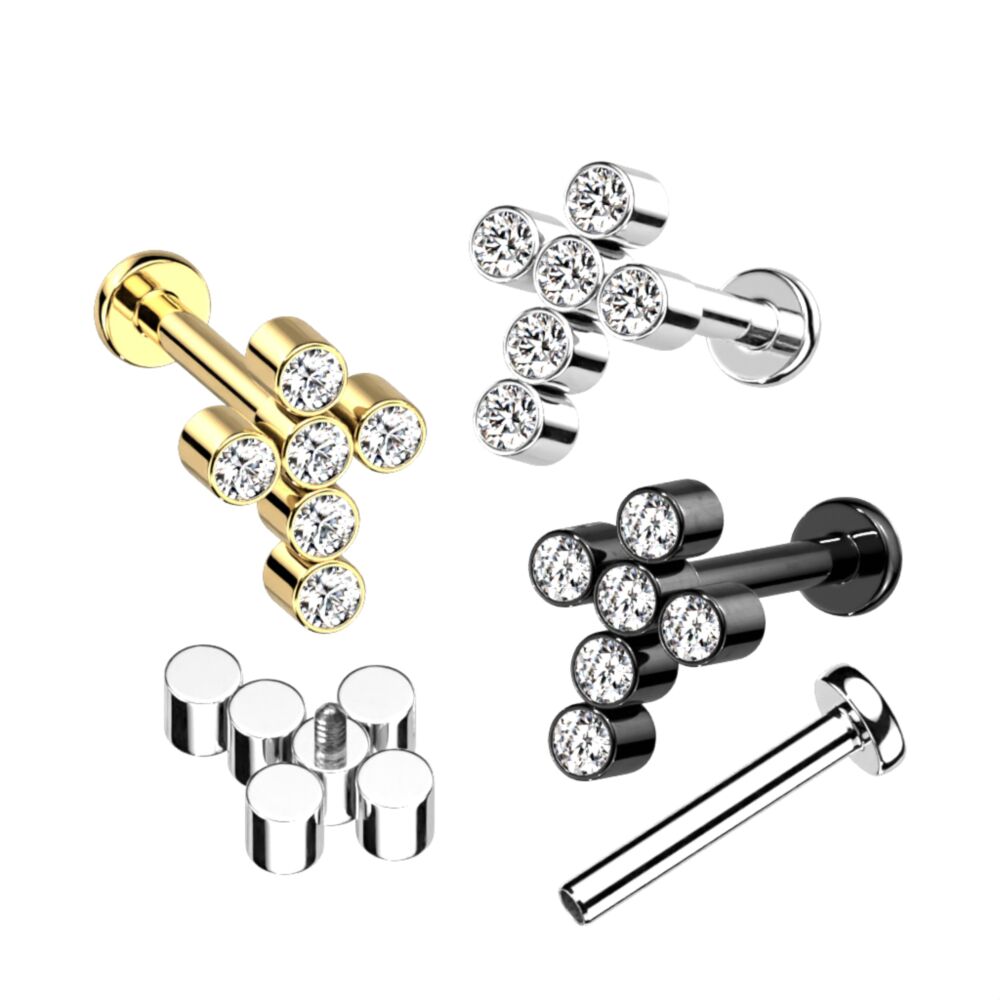 Implant Grade Titanium Internally Threaded Labret With CZ Cross Top